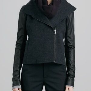 Vince Black and Gray Motto Wool and Leather Jacket
